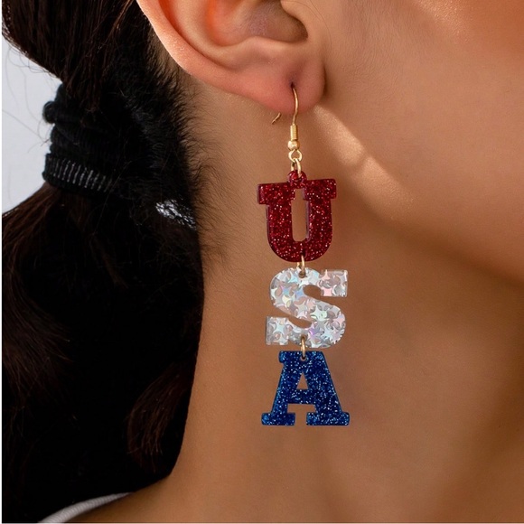 Red, Silver, and Blue USA Earrings NWT - Picture 2 of 5